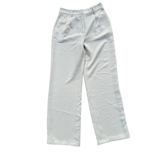 Forever 21 Womens Wide-Leg Cream Pants Size M Pleated Front Side Pockets Lightwe - Picture 1 of 8